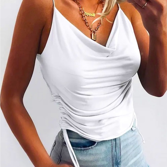 New Women’s Cowl Neck White Satin Tie Side top Sz S - Picture 7 of 7